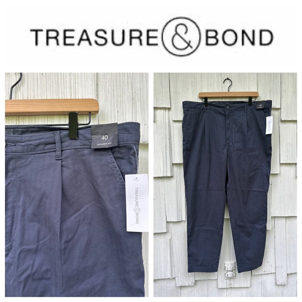 Treasure & Bond Relaxed Fit Pleated Front Pants Gray Cotton Blend‎ Size 40W